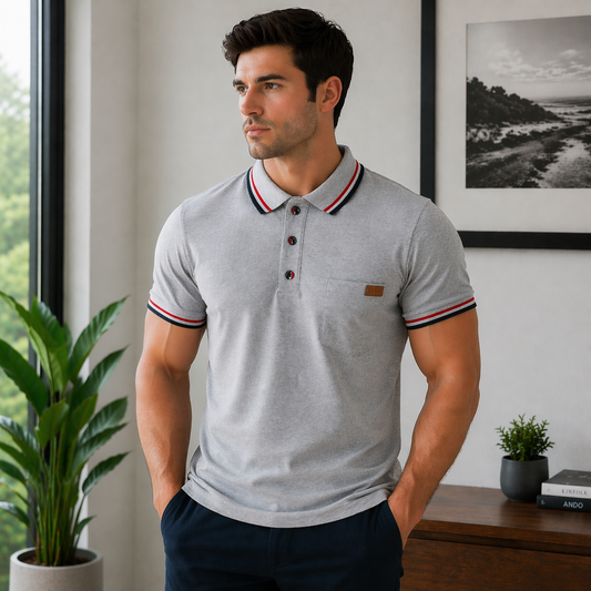 Camisa Polo 3 Botones gris jaspe